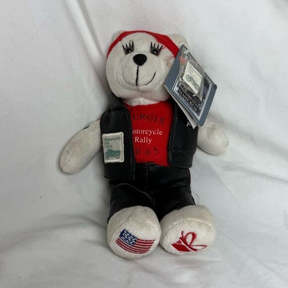2005 Sturgis Motorcycle Rally Rosie Stamp Bear - Collectible w Leather Outfit - Picture 1 of 11